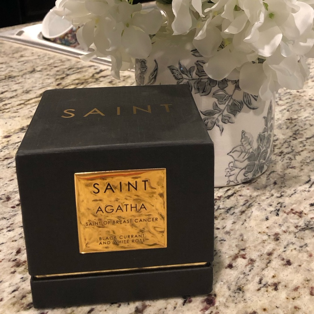 Saint Agatha Black and Gold Decorative Candle New in Decorative Box